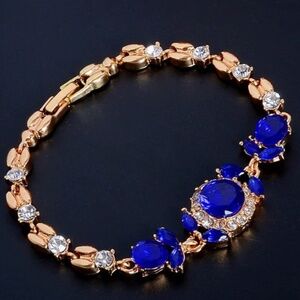 Gold Filled Blue Austrian Crystal Fashion Bracelet for Women 19cm/7.48 In